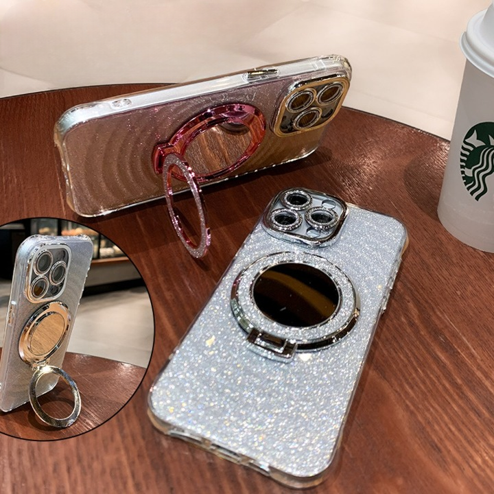 Shimmer Mirror Case With Ring Holder