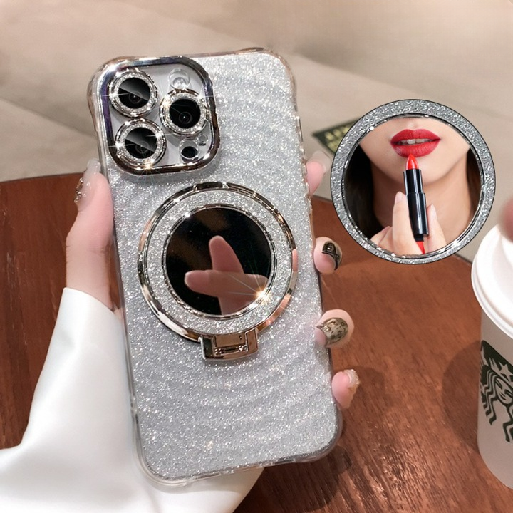 Shimmer Mirror Case With Ring Holder