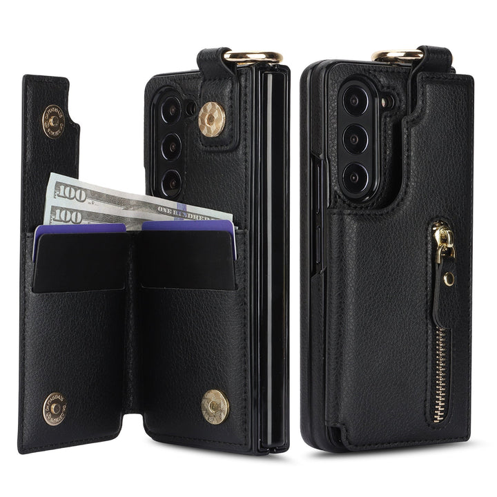 Galaxy Z Fold6 Elegant Ring Buckle Leather Wallet Case