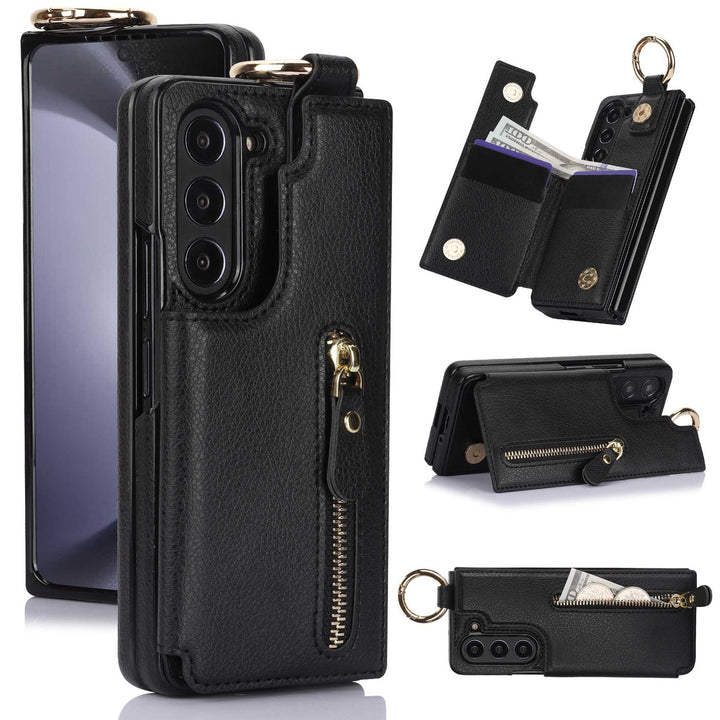 Galaxy Z Fold6 Elegant Ring Buckle Leather Wallet Case