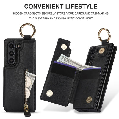 Galaxy Z Fold6 Elegant Ring Buckle Leather Wallet Case