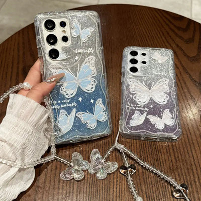 Gradient Sparkle Butterfly Transparent Case - Samsung