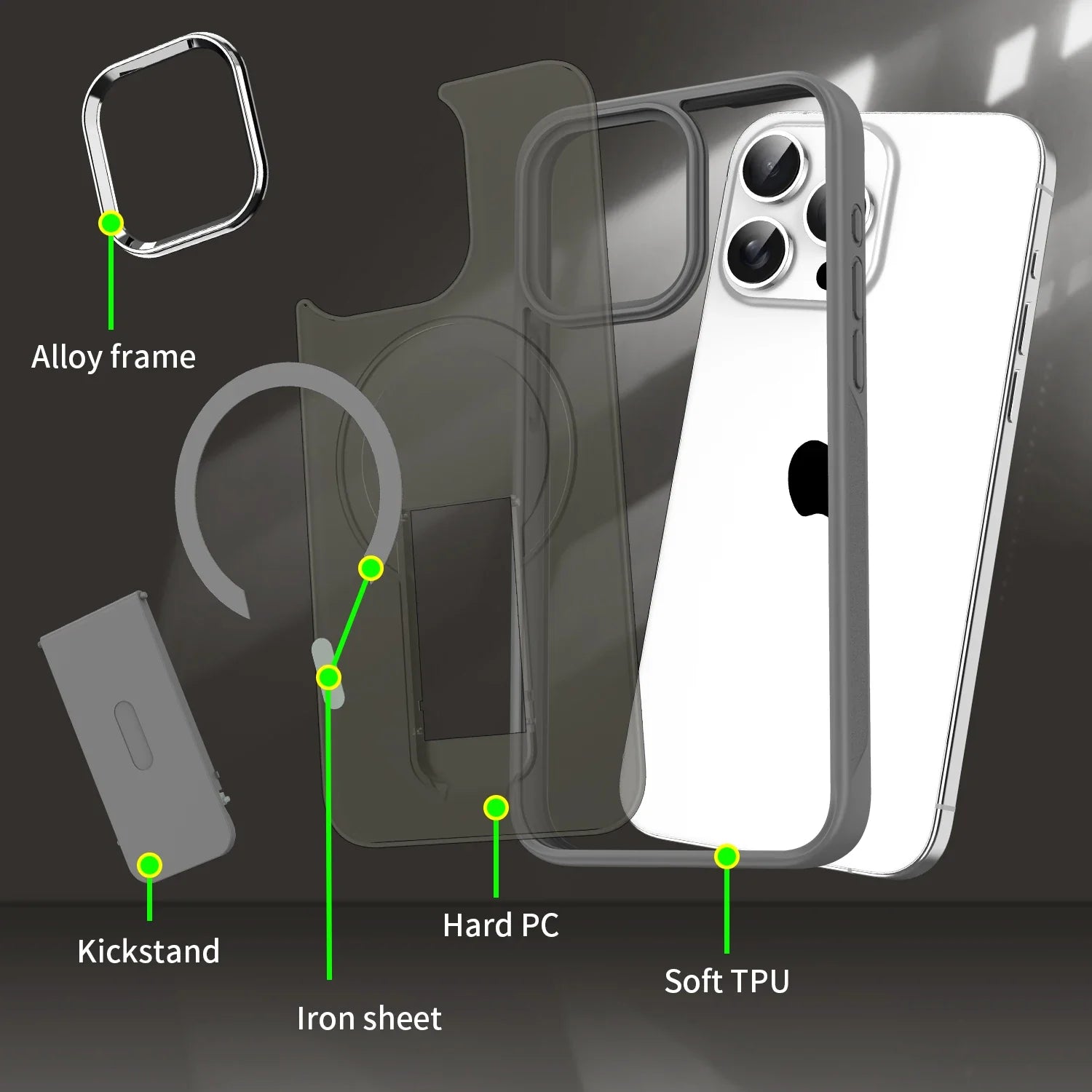 Frosted Elegance Kickstand Magnetic Case - iPhone