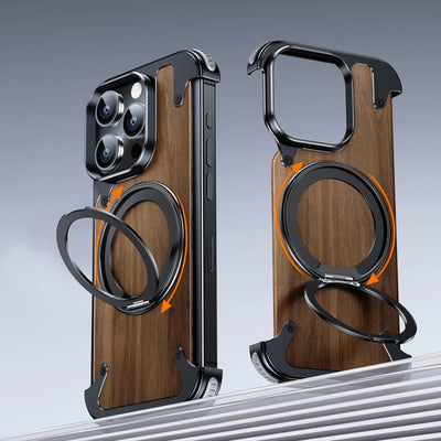 Rustic Solid Wood Metal MagSafe Case - iPhone