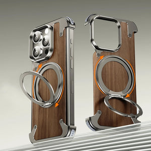 Rustic Solid Wood Metal MagSafe Case - iPhone