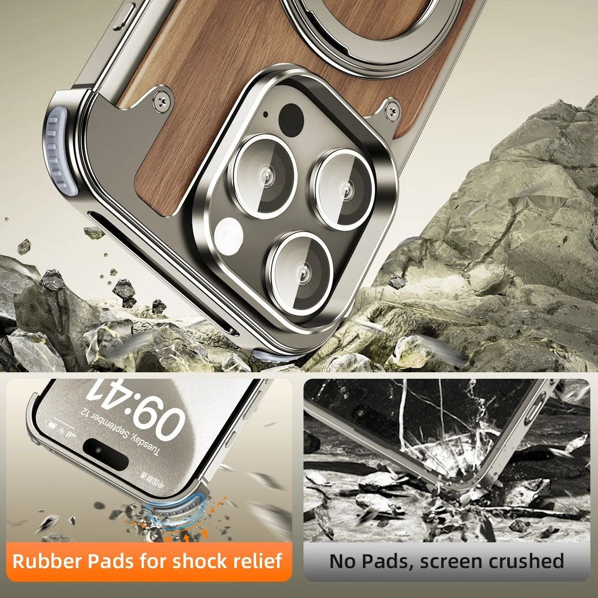 Rustic Solid Wood Metal MagSafe Case - iPhone