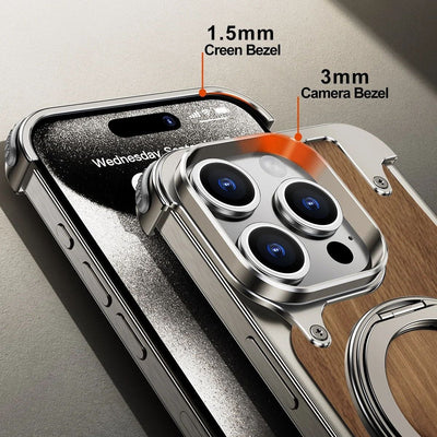Rustic Solid Wood Metal MagSafe Case - iPhone