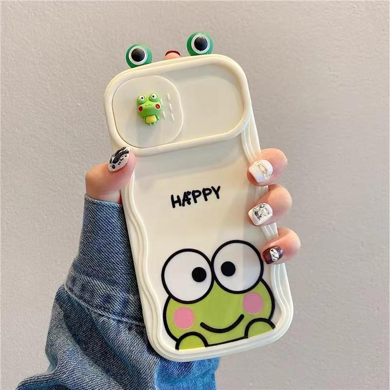 Cute 3D Smiley Frog Slide Camera Lens Case