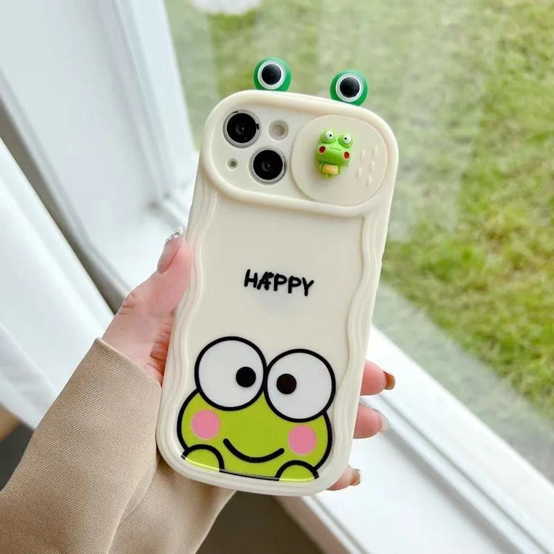 Cute 3D Smiley Frog Slide Camera Lens Case