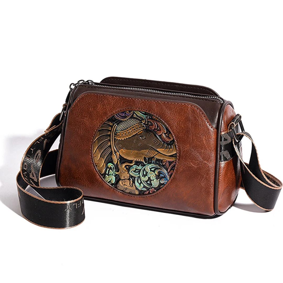 Majestic Elephant Embroidery Sling Bag