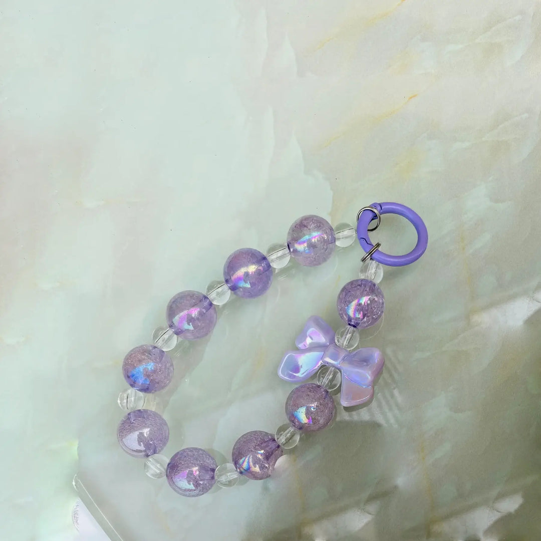 Iridescent Lilac Bow Beaded Phone Charm