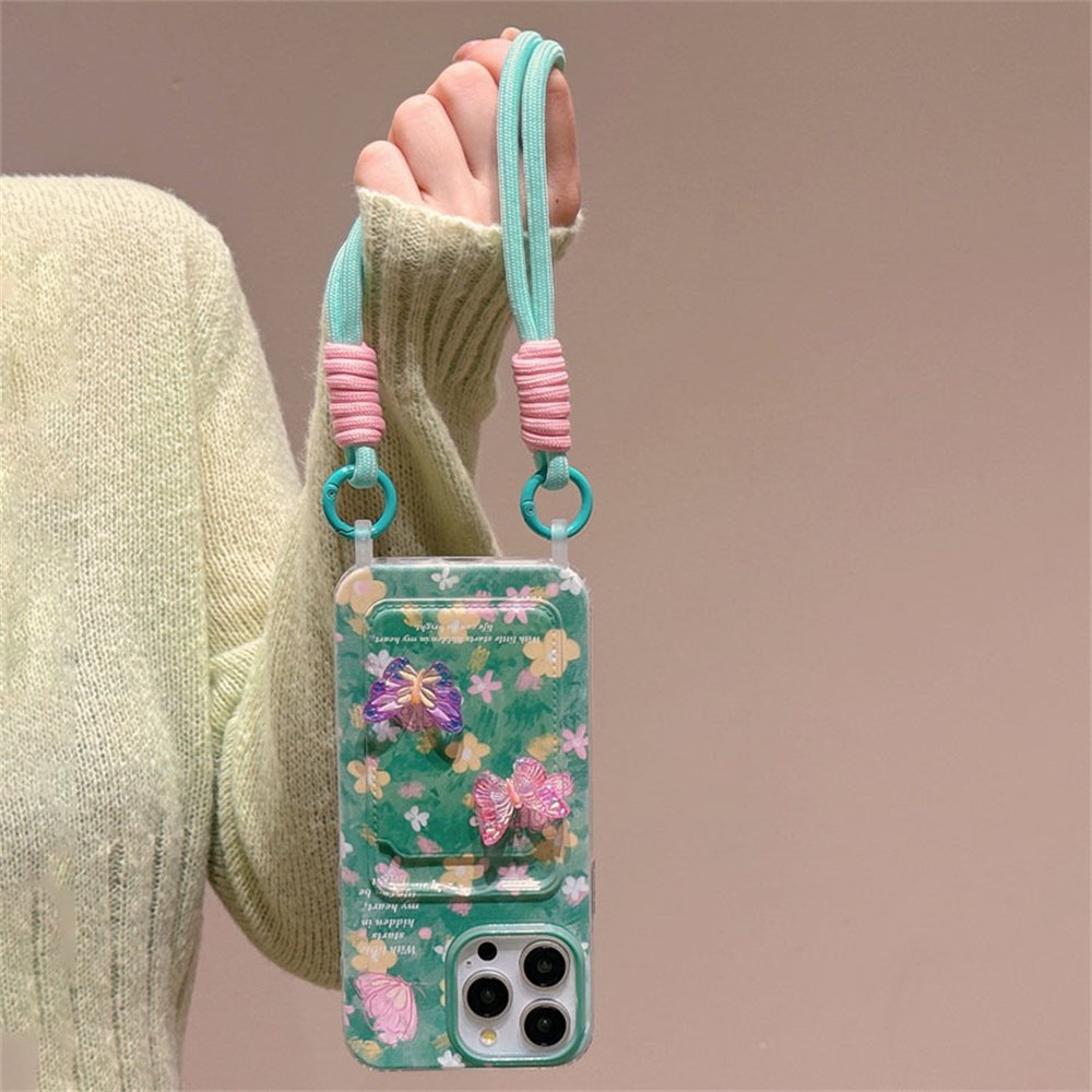 Floral 3D Butterfly Lanyard Case