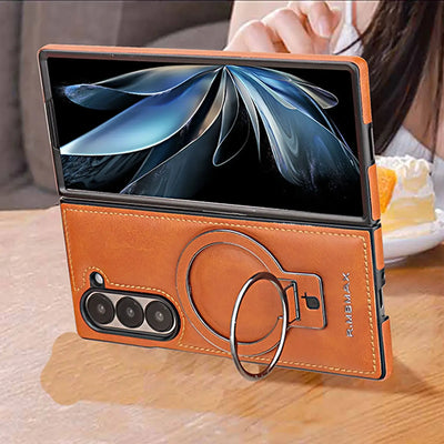 Galaxy Z Fold6 Luxury Ring Holder Leather Case