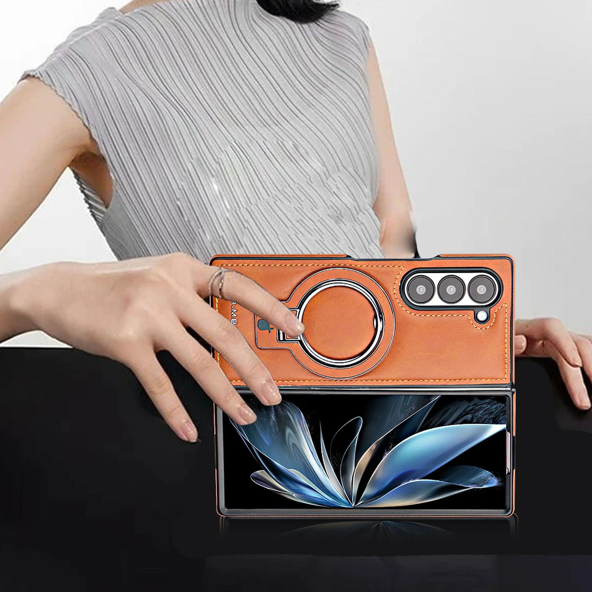 Galaxy Z Fold6 Luxury Ring Holder Leather Case