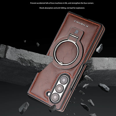 Galaxy Z Fold6 Luxury Ring Holder Leather Case