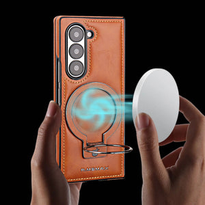 Galaxy Z Fold6 Luxury Ring Holder Leather Case