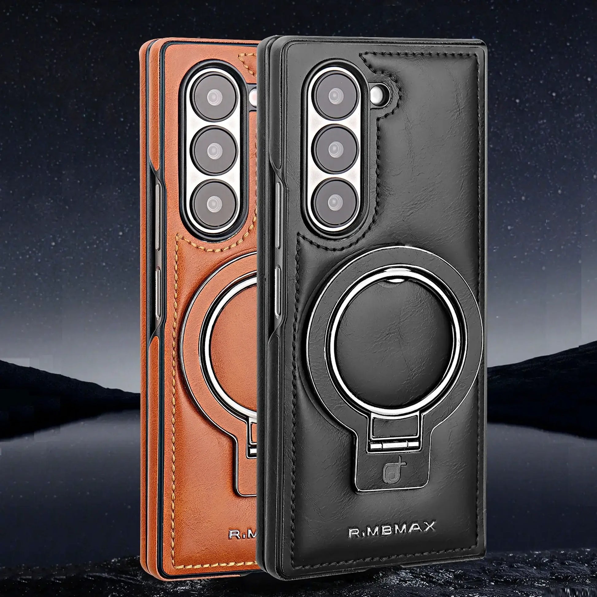 Galaxy Z Fold6 Luxury Ring Holder Leather Case