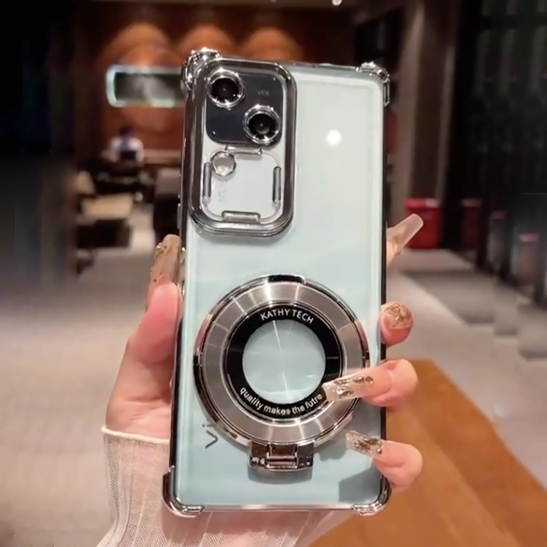 Sleek Clear Metallic Ring Stand Case - Vivo