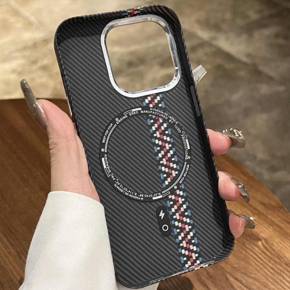 Embossed Carbon Fiber Magnetic Case - iPhone