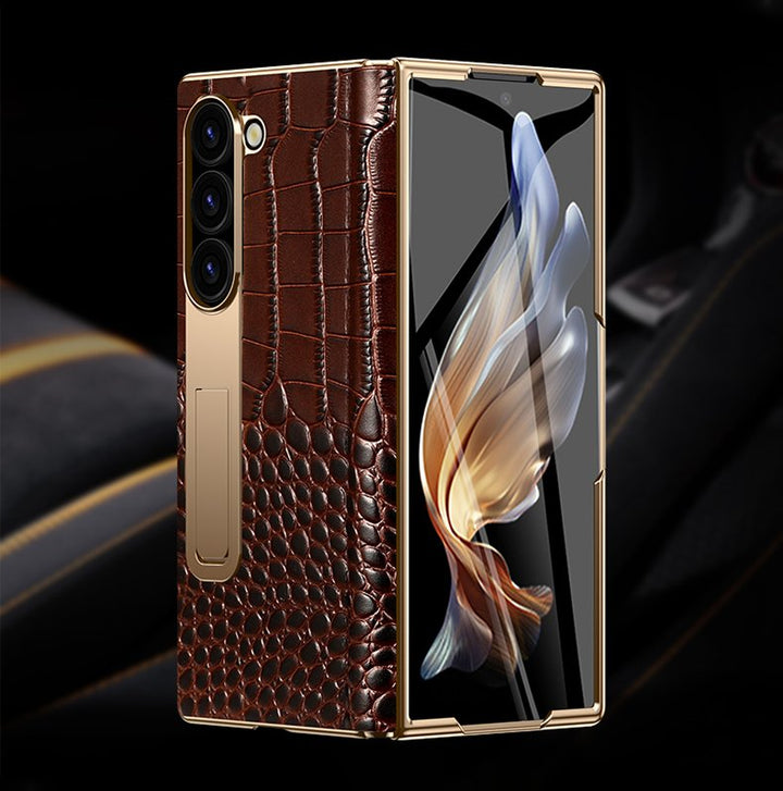 Galaxy Z Fold Series Genuine Leather Magnetic Hinge Case