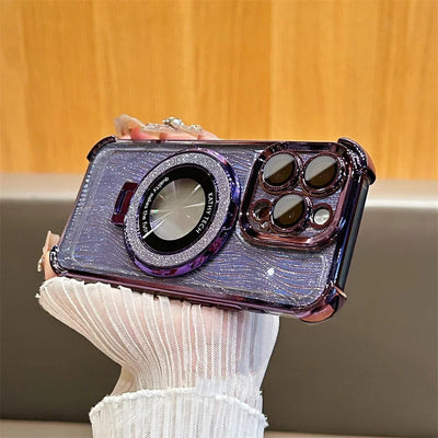 iPhone 15 Series Elegant Water Ripple Glitter Stand Case