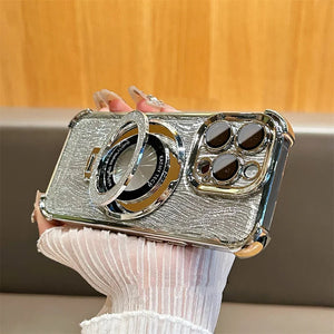 iPhone 14 Series Elegant Water Ripple Glitter Stand Case