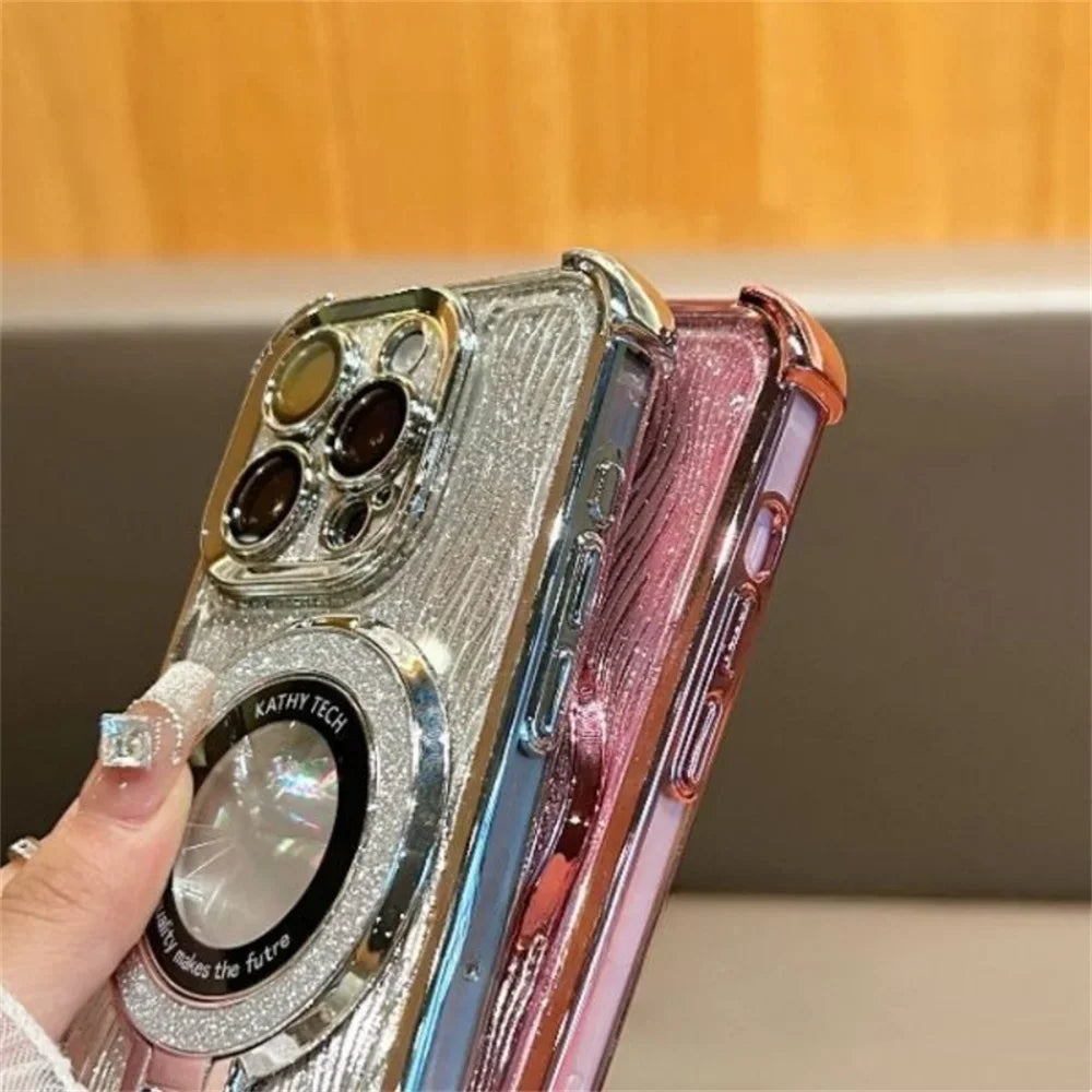 iPhone 14 Series Elegant Water Ripple Glitter Stand Case