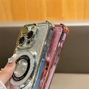 iPhone 15 Series Elegant Water Ripple Glitter Stand Case