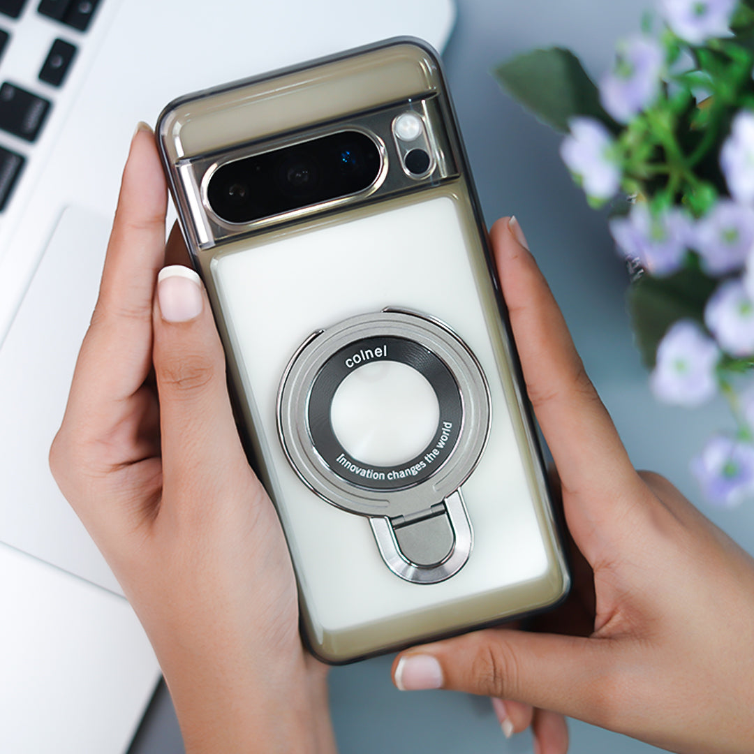 Pixel 8 Series Transparent Rotating Ring Stand Case