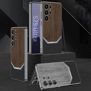 Luxurious Leather Wood Grain Texture Case - Samsung