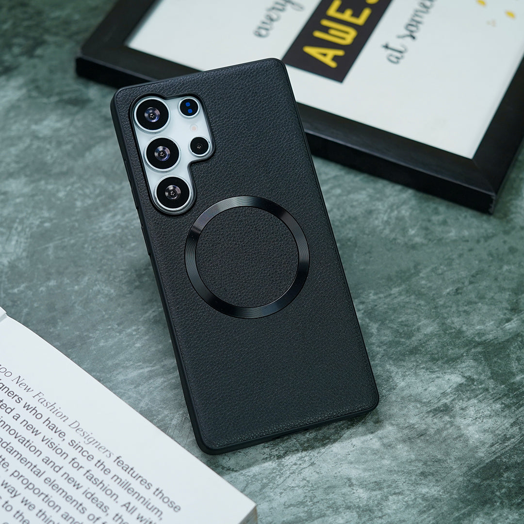 Galaxy S25 Series Stealth Shield Magnetic Leather Texture Case