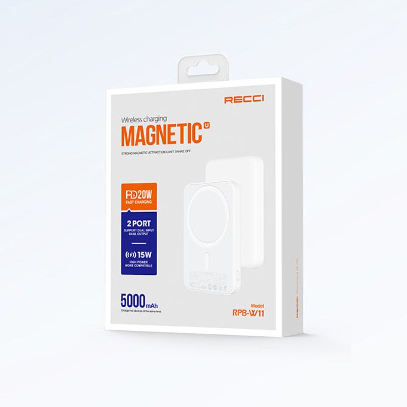 RECCI Magnetic Snap On 10000mAh, 20W PD Wireless PowerBank
