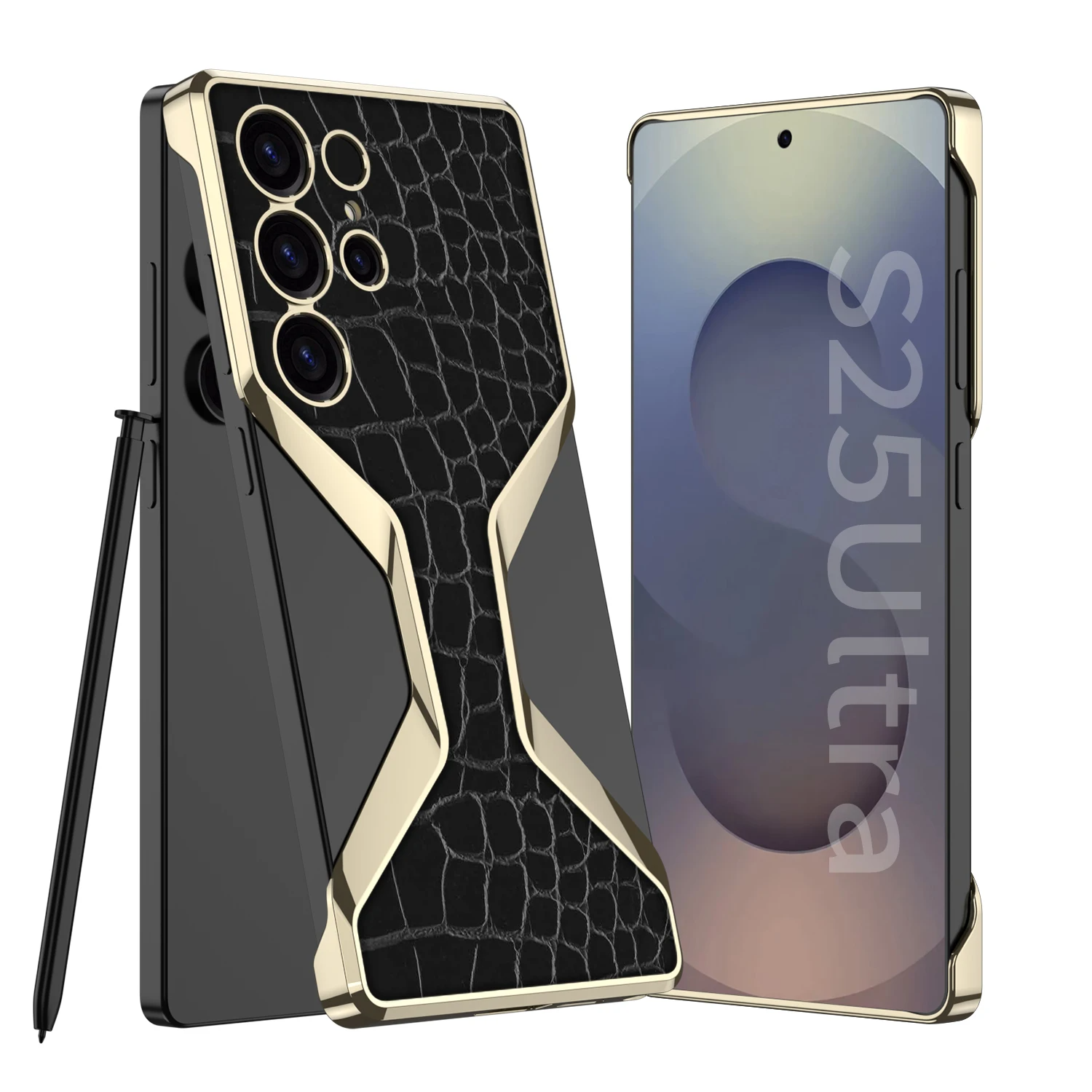 Galaxy S25 Ultra Electroplated Alligator Pattern PU Leather Case