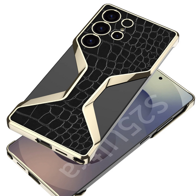 Galaxy S25 Ultra Electroplated Alligator Pattern PU Leather Case