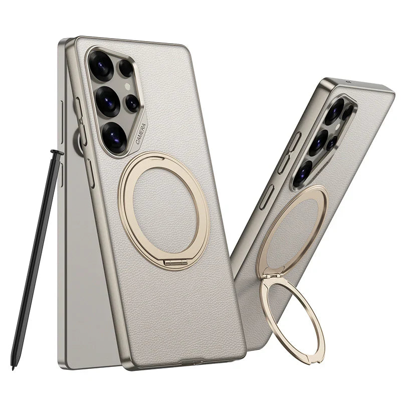 Swivel Leather Rotating Ring Bracket Case - Samsung