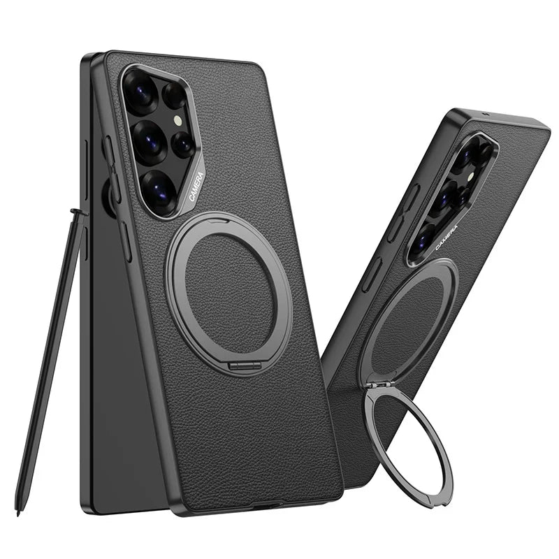 Swivel Leather Rotating Ring Bracket Case - Samsung