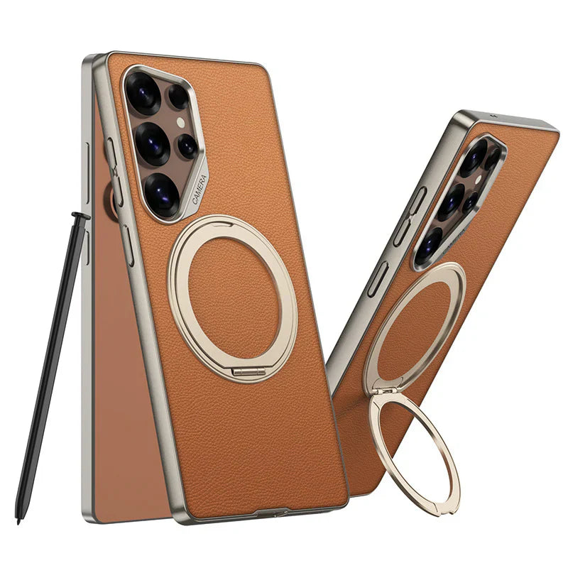 Swivel Leather Rotating Ring Bracket Case - Samsung