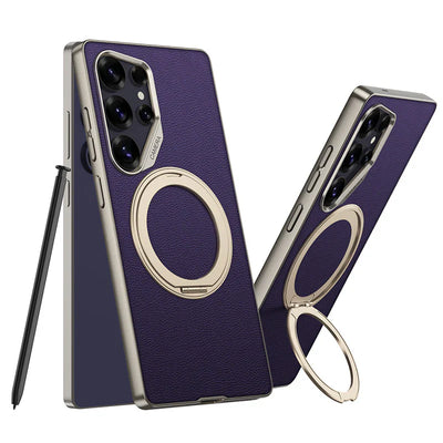 Swivel Leather Rotating Ring Bracket Case - Samsung