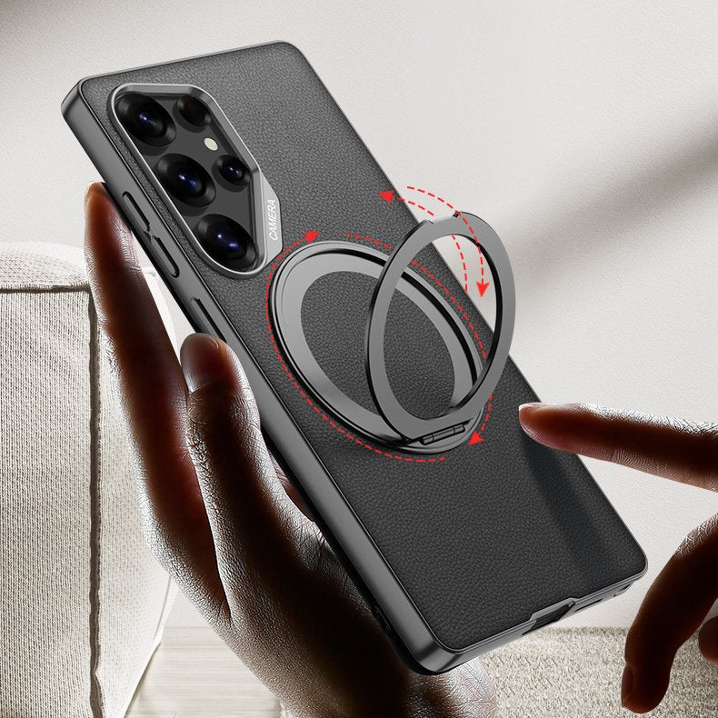 Swivel Leather Rotating Ring Bracket Case - Samsung
