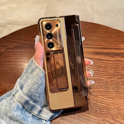 Galaxy Z Fold Series Elegant Plating Leather Stand Case