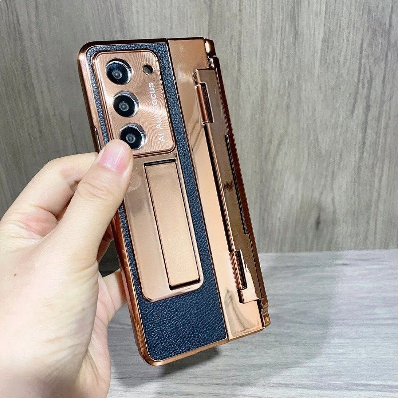 Galaxy Z Fold Series Elegant Plating Leather Stand Case