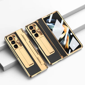 Galaxy Z Fold Series Elegant Plating Leather Stand Case
