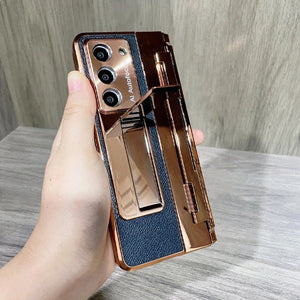 Galaxy Z Fold Series Elegant Plating Leather Stand Case