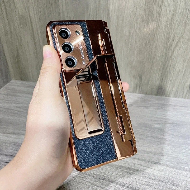 Galaxy Z Fold Series Elegant Plating Leather Stand Case