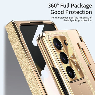 Galaxy Z Fold Series Elegant Plating Leather Stand Case