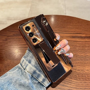 Galaxy Z Fold Series Elegant Plating Leather Stand Case