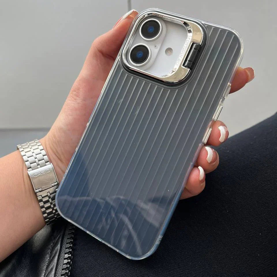 Elegant Groove Pattern Lens Bracket Case - iPhone