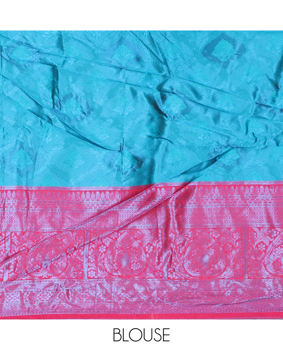 Blue jacquard art-silk half saree, contrast traditional zari border, jacquard blouse & intricate design dhavani