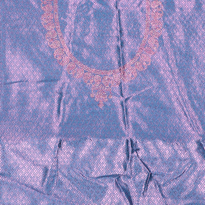 Maroon zari design art-silk semi-stitched half saree,contrast zari border, jacquard stonework blouse & intricate dhavani
