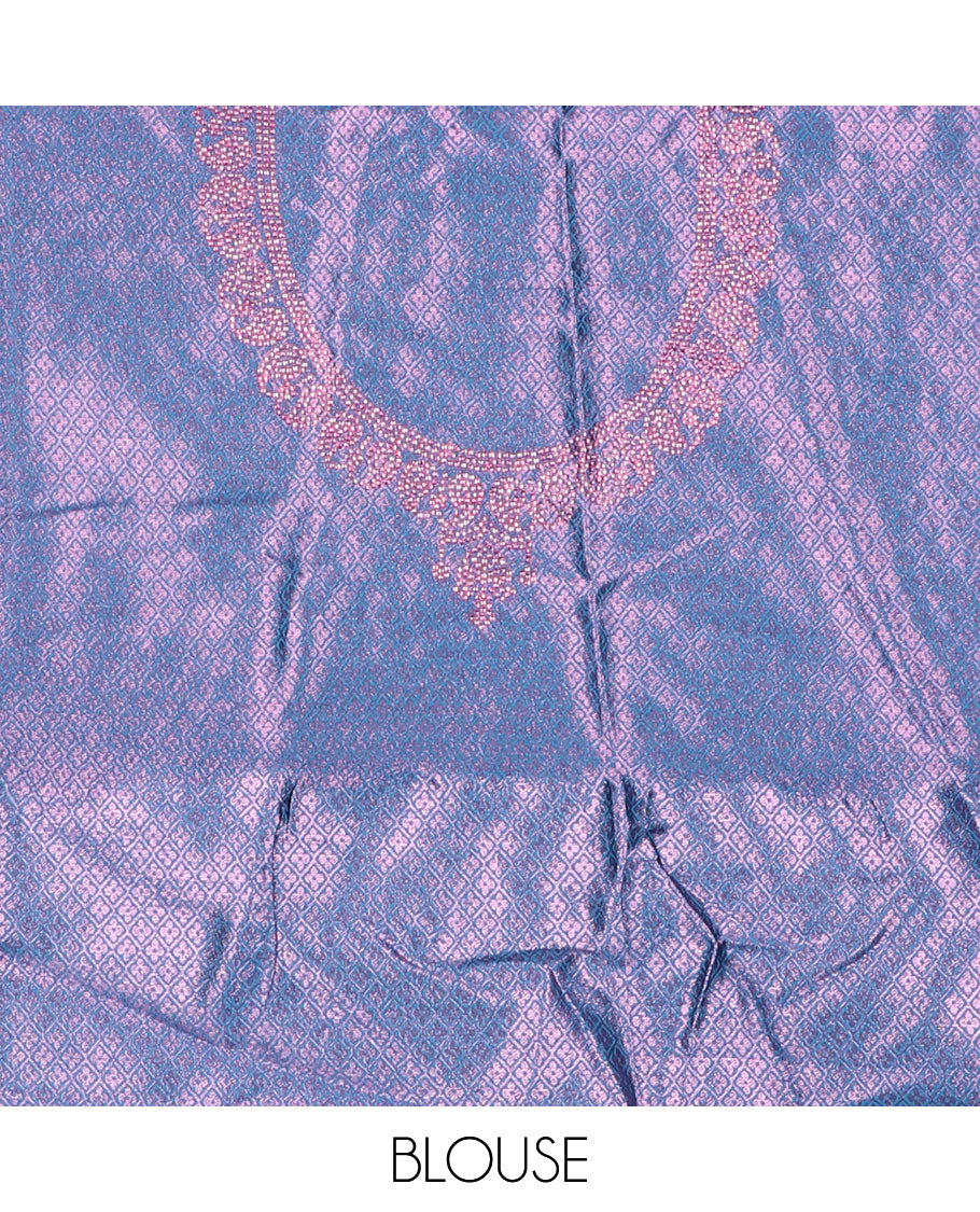 Maroon zari design art-silk semi-stitched half saree,contrast zari border, jacquard stonework blouse & intricate dhavani